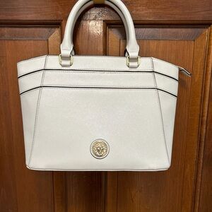 Anne Klein Cream Satchel with Gold Emblem